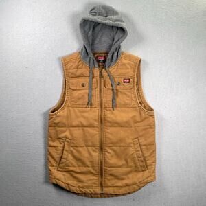 Wrangler Vest Mens Medium Hooded Quilted Full Zip Duck Canvas Workwear Tan
